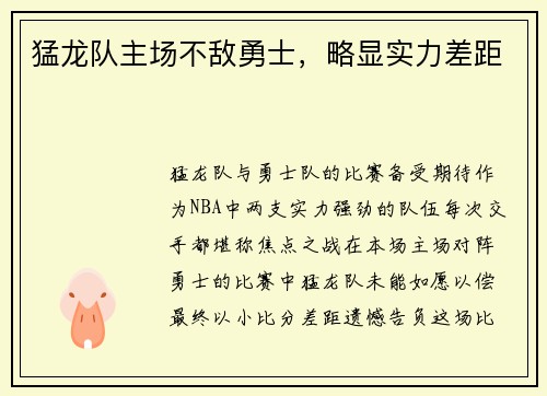 猛龙队主场不敌勇士，略显实力差距